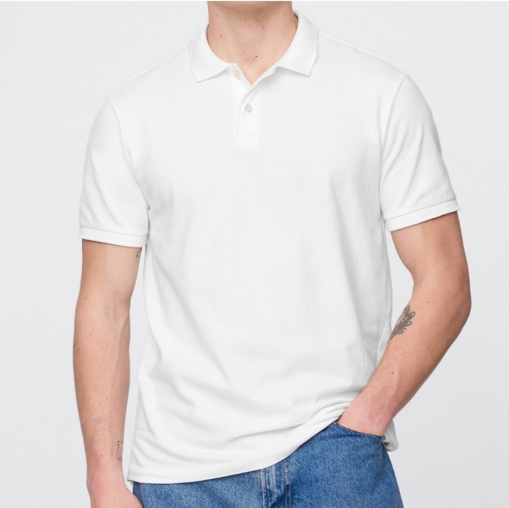GAP White All Day Pique Polo Short Sleeve Shirt